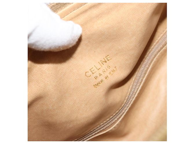 Céline Borsa a mano Celine C Sulky Carriage in PVC Beige Oro Auth INZ012 D'oro - vista 12