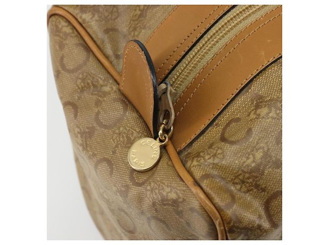 Céline Borsa a mano Celine C Sulky Carriage in PVC Beige Oro Auth INZ012 D'oro - vista 18