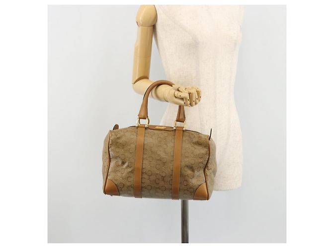 Céline Borsa a mano Celine C Sulky Carriage in PVC Beige Oro Auth INZ012 D'oro - vista 23