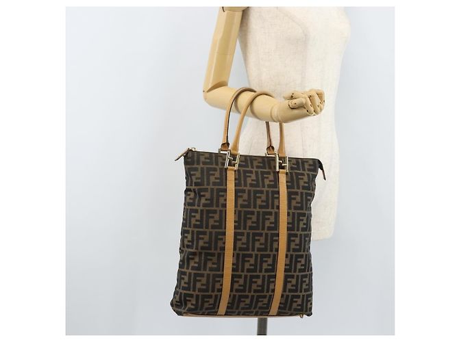 FENDI Zucca Canvas Tote Bag Schwarz Braun Auth YKZ349 - Ansicht 25