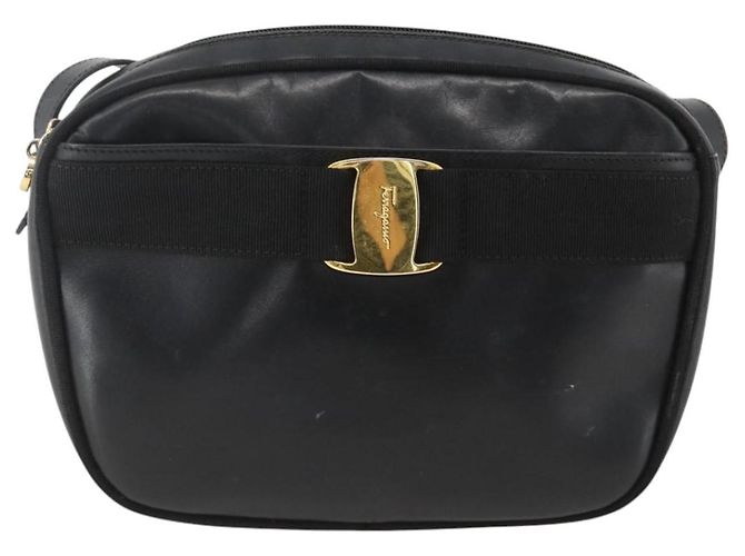 Borsa a Spalla Vala in Pelle Nera e Oro Salvatore Ferragamo Auth BA11993 Nero D'oro - vista 13