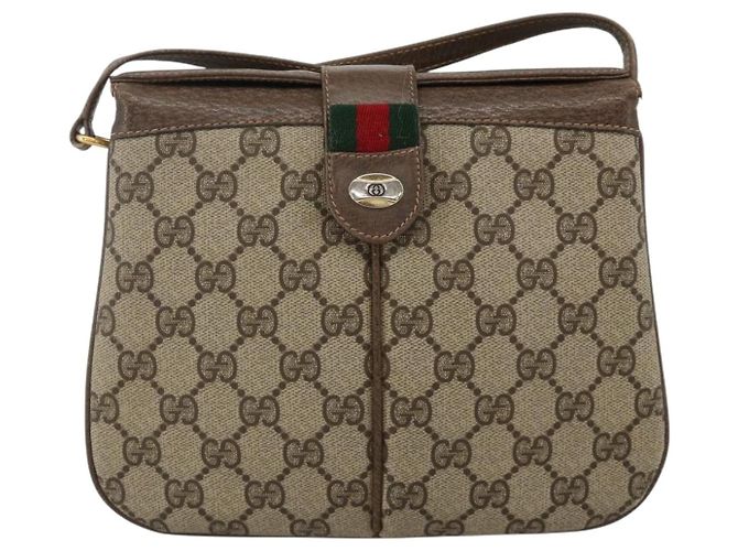 Borsa Sherry Line GG Supreme Web di GUCCI in PVC beige e oro 10 02 037 Auth BA11736 D'oro - vista 13