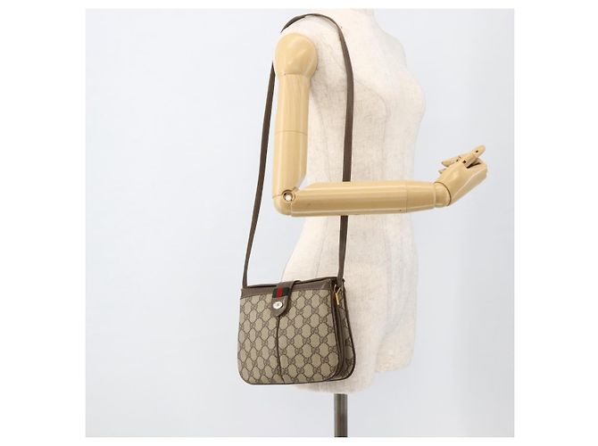 Borsa Sherry Line GG Supreme Web di GUCCI in PVC beige e oro 10 02 037 Auth BA11736 D'oro - vista 22