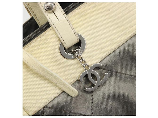 CHANEL Paris Biarritz GM Tote Bag Beschichtete Leinwand Grau Silber CC Auth bs34403 Braun - Ansicht 17