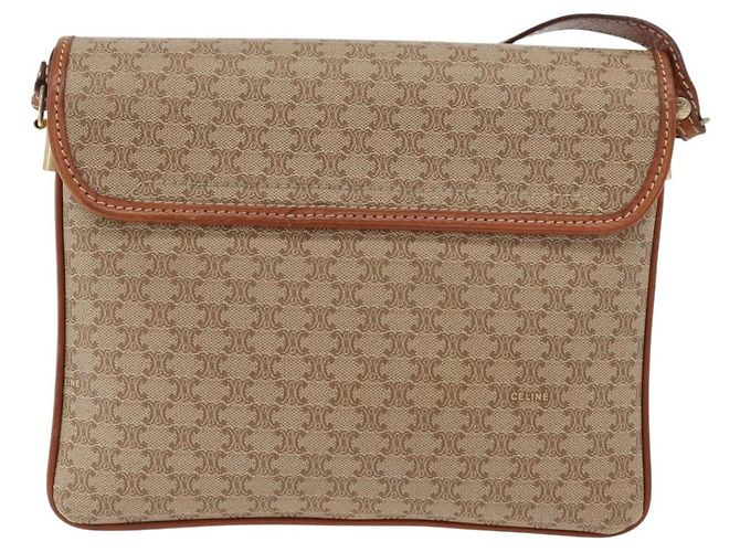 Céline Borsa a Spalla in Tela Macadam CELINE PVC Beige Oro Auth YKZ1076 D'oro - vista 2