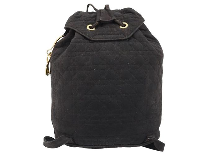 Christian Dior Zaino Lady Dior in nylon marrone e oro Auth BSZ057 D'oro - vista 2