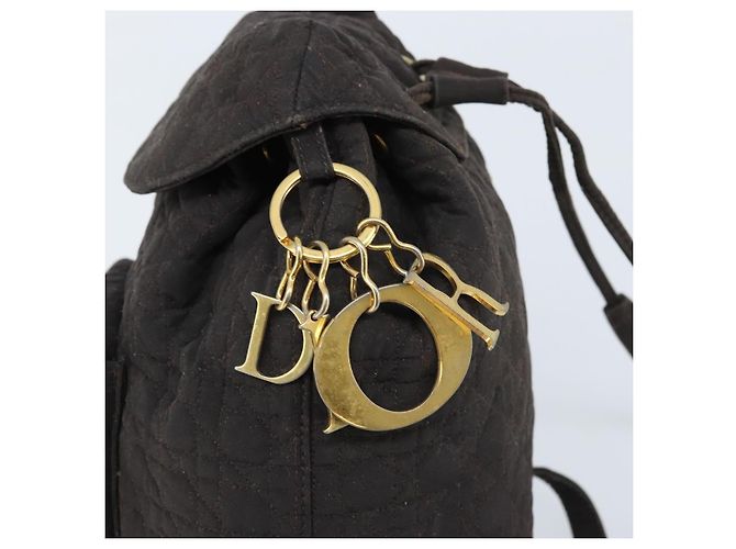 Christian Dior Zaino Lady Dior in nylon marrone e oro Auth BSZ057 D'oro - vista 9