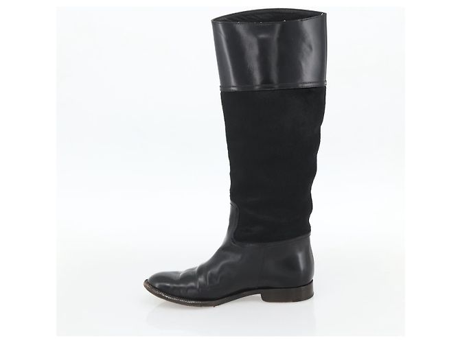 Botas Largas GUCCI Piel de Ternera No Nacida 34 1/2 C Negro Auth 174616A - vista 17
