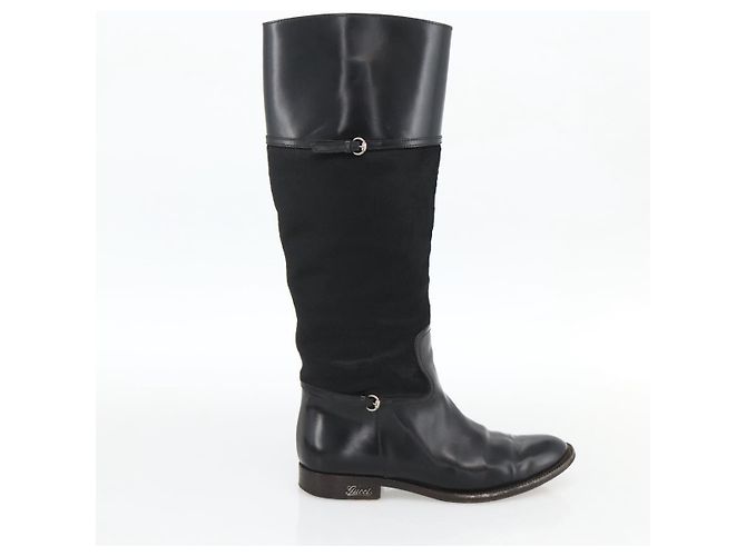 Botas Largas GUCCI Piel de Ternera No Nacida 34 1/2 C Negro Auth 174616A - vista 18