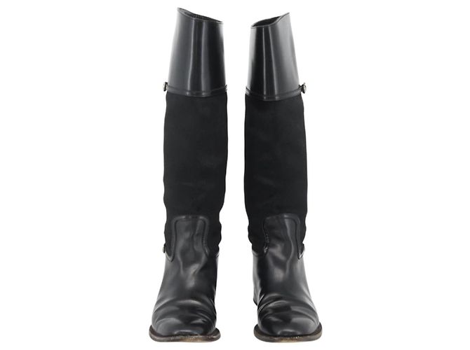 Botas Largas GUCCI Piel de Ternera No Nacida 34 1/2 C Negro Auth 174616A - vista 2
