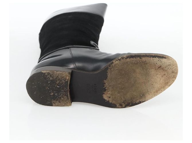 Botas Largas GUCCI Piel de Ternera No Nacida 34 1/2 C Negro Auth 174616A - vista 7