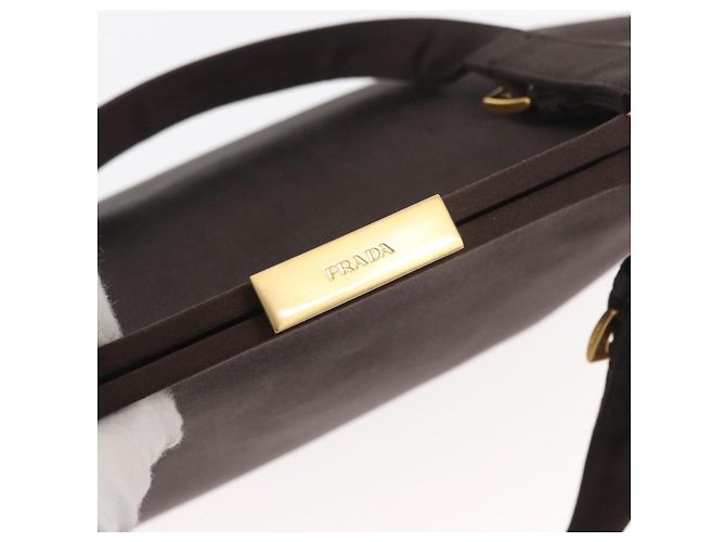 Borsa Tote PRADA Satin Marrone Oro Auth ka3712 D'oro - vista 10