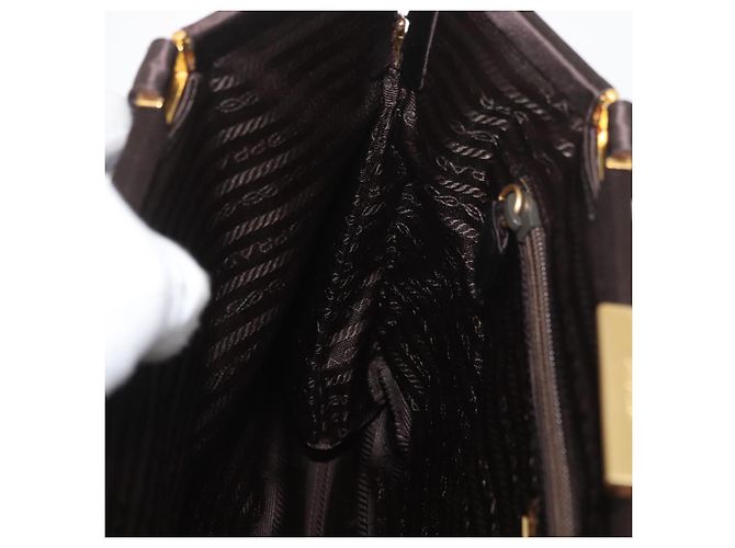 Borsa Tote PRADA Satin Marrone Oro Auth ka3712 D'oro - vista 19