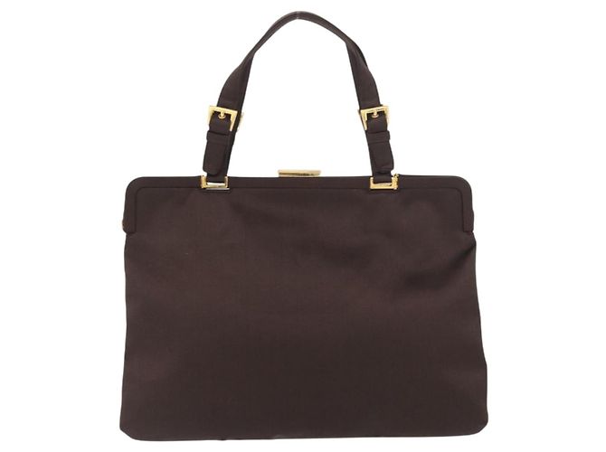 Borsa Tote PRADA Satin Marrone Oro Auth ka3712 D'oro - vista 2