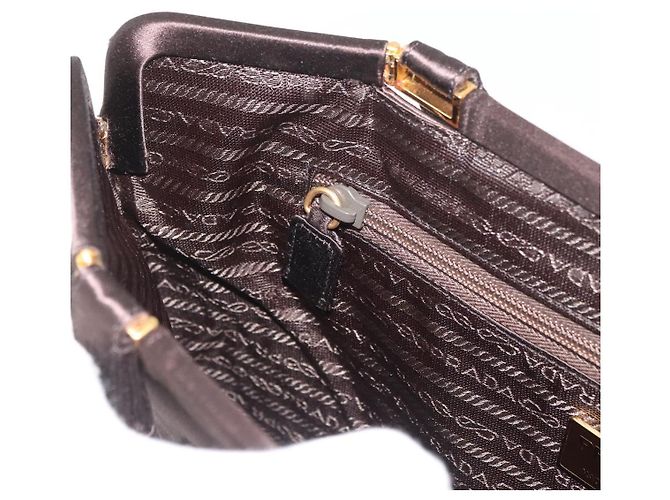 Borsa Tote PRADA Satin Marrone Oro Auth ka3712 D'oro - vista 20