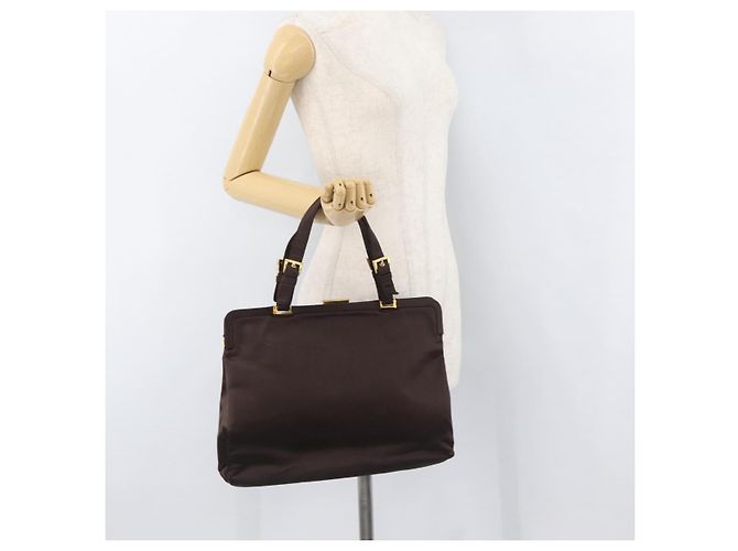 Borsa Tote PRADA Satin Marrone Oro Auth ka3712 D'oro - vista 22