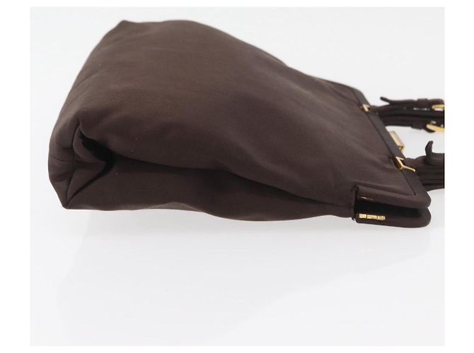Borsa Tote PRADA Satin Marrone Oro Auth ka3712 D'oro - vista 3