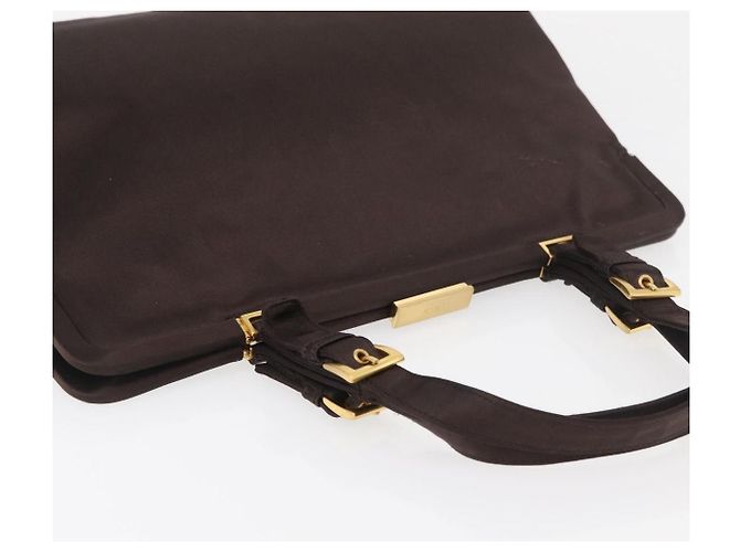 Borsa Tote PRADA Satin Marrone Oro Auth ka3712 D'oro - vista 6