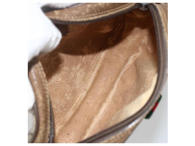 Borsa Sherry Line GG Supreme Web di GUCCI in PVC Beige e Oro 89 02 066 Auth hk3624 D'oro - vista 11
