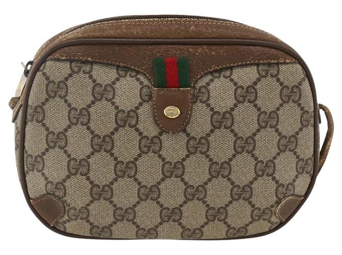 Borsa Sherry Line GG Supreme Web di GUCCI in PVC Beige e Oro 89 02 066 Auth hk3624 D'oro - vista 13