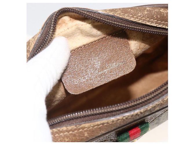 Borsa Sherry Line GG Supreme Web di GUCCI in PVC Beige e Oro 89 02 066 Auth hk3624 D'oro - vista 17