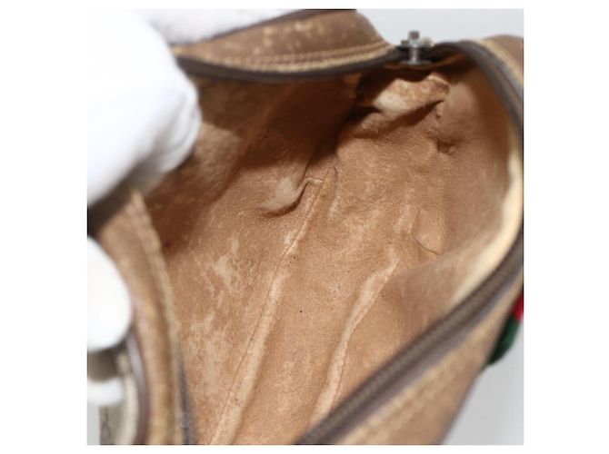 Borsa Sherry Line GG Supreme Web di GUCCI in PVC Beige e Oro 89 02 066 Auth hk3624 D'oro - vista 18