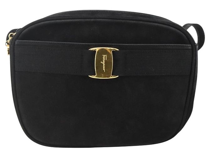 Vala Schultertasche aus Wildleder Schwarz Gold Auth BA11995 von Salvatore Ferragamo Golden - Ansicht 13
