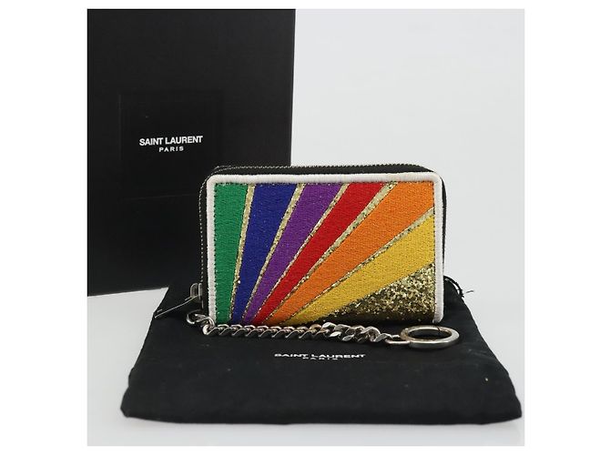 SAINT LAURENT Coin Purse Canvas Multicolor Silver Auth YKZ1018A Silvery Multiple colors - view 12