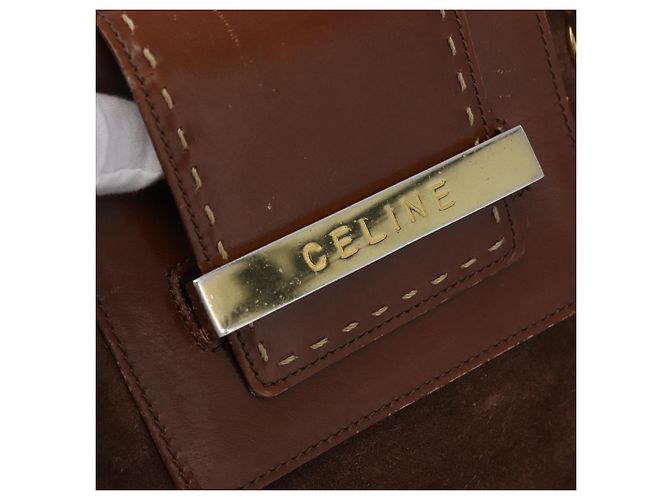 Borsa Tote a Catena CÉLINE Camoscio Marrone Oro Auth YKZ133 D'oro - vista 10