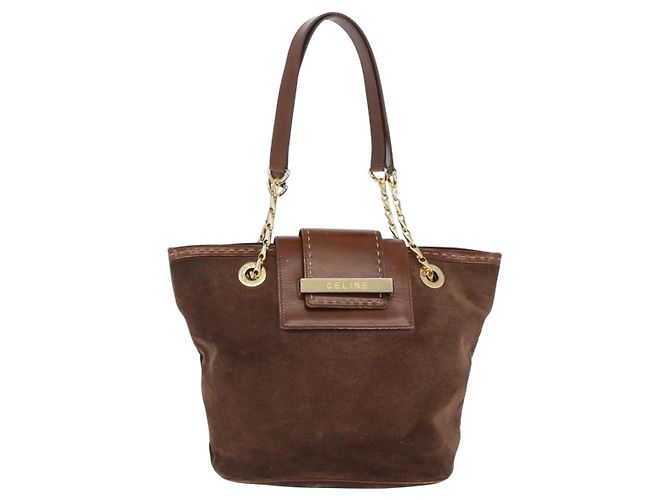 Borsa Tote a Catena CÉLINE Camoscio Marrone Oro Auth YKZ133 D'oro - vista 13