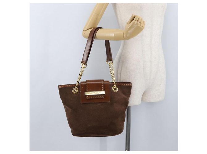 Borsa Tote a Catena CÉLINE Camoscio Marrone Oro Auth YKZ133 D'oro - vista 24