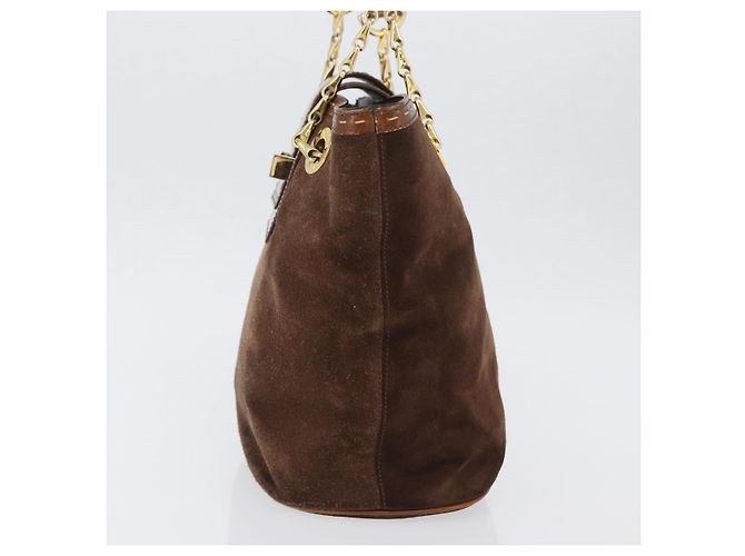 Borsa Tote a Catena CÉLINE Camoscio Marrone Oro Auth YKZ133 D'oro - vista 3