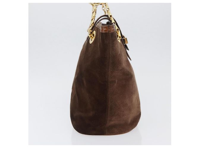 Borsa Tote a Catena CÉLINE Camoscio Marrone Oro Auth YKZ133 D'oro - vista 4