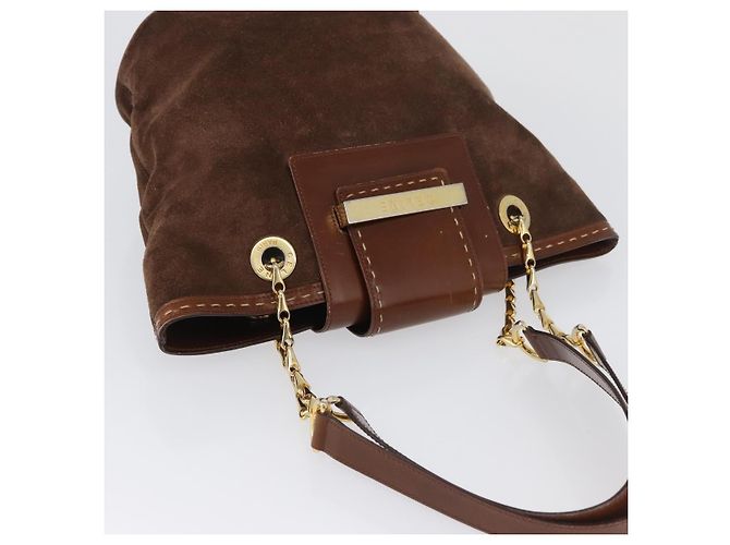 Borsa Tote a Catena CÉLINE Camoscio Marrone Oro Auth YKZ133 D'oro - vista 6