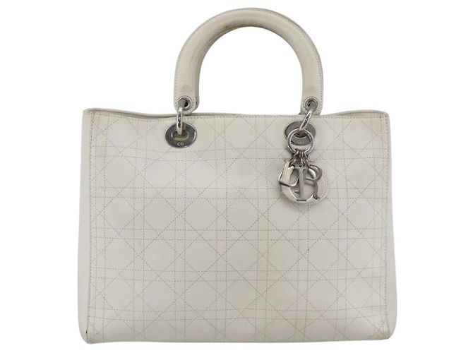 Christian Dior Borsa a mano Lady Dior Canage in pelle bianca e argento Auth YKZ152 Bianco - vista 13