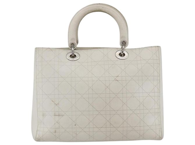 Christian Dior Borsa a mano Lady Dior Canage in pelle bianca e argento Auth YKZ152 Bianco - vista 2