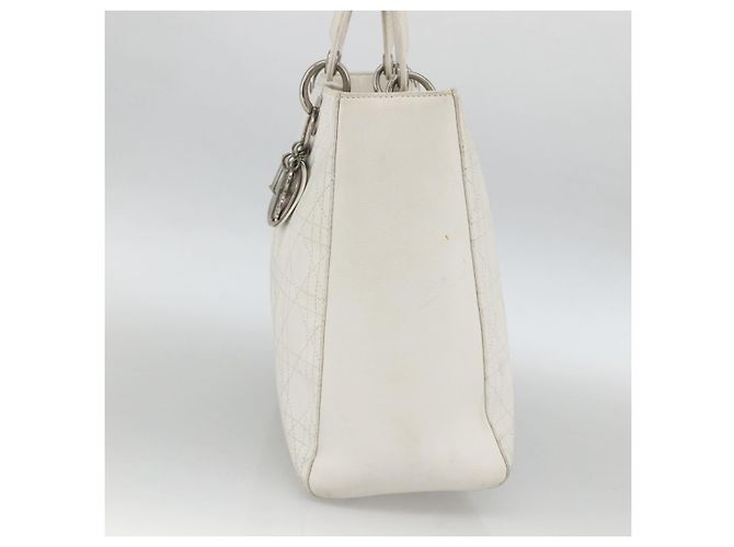 Christian Dior Borsa a mano Lady Dior Canage in pelle bianca e argento Auth YKZ152 Bianco - vista 3