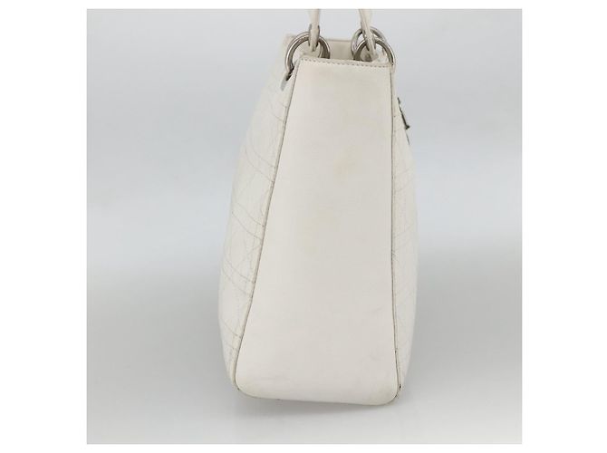 Christian Dior Borsa a mano Lady Dior Canage in pelle bianca e argento Auth YKZ152 Bianco - vista 4
