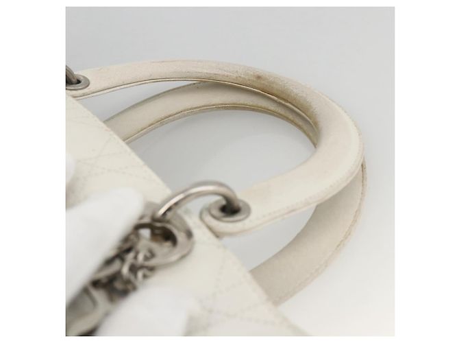 Christian Dior Borsa a mano Lady Dior Canage in pelle bianca e argento Auth YKZ152 Bianco - vista 8
