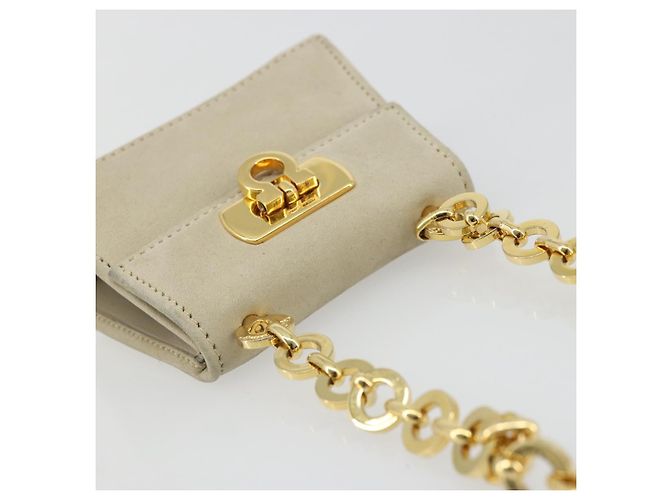 Borsa Pouch in Suede Beige e Oro Gancini di Salvatore Ferragamo Auth YKZ1630 D'oro - vista 6