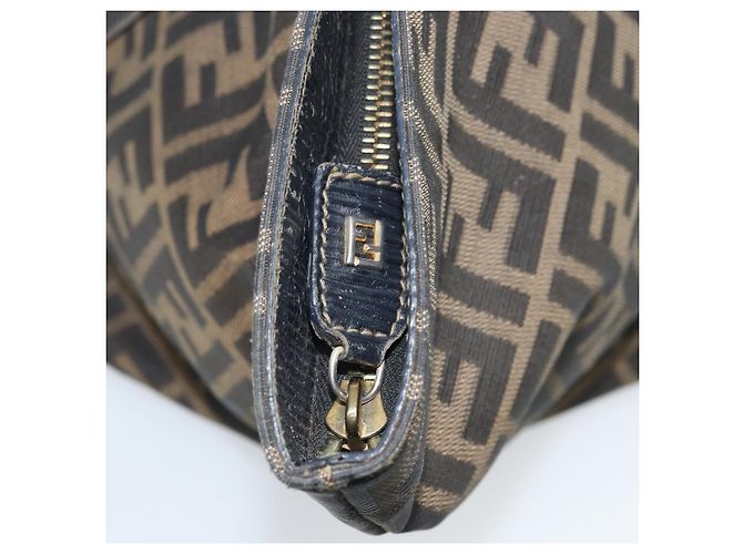 Borsa a mano in tela Zucca FENDI nera marrone oro Auth YKZ069 Nero D'oro - vista 10