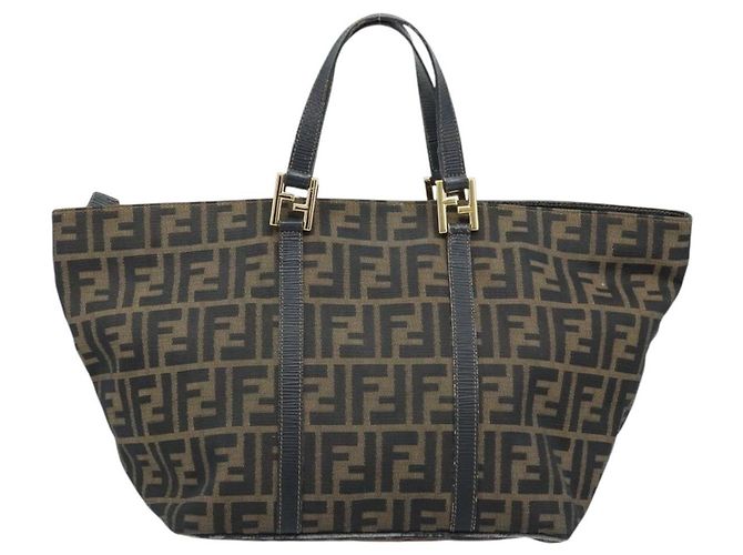 Borsa a mano in tela Zucca FENDI nera marrone oro Auth YKZ069 Nero D'oro - vista 13