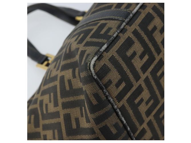 Borsa a mano in tela Zucca FENDI nera marrone oro Auth YKZ069 Nero D'oro - vista 15