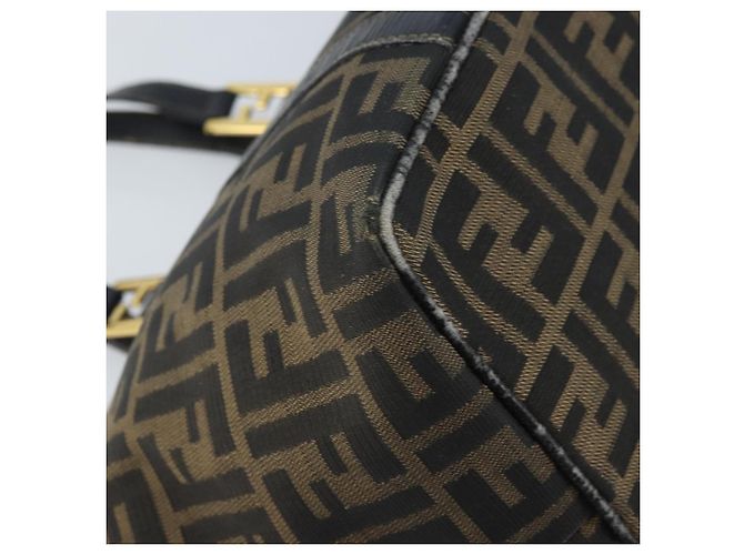 Borsa a mano in tela Zucca FENDI nera marrone oro Auth YKZ069 Nero D'oro - vista 17