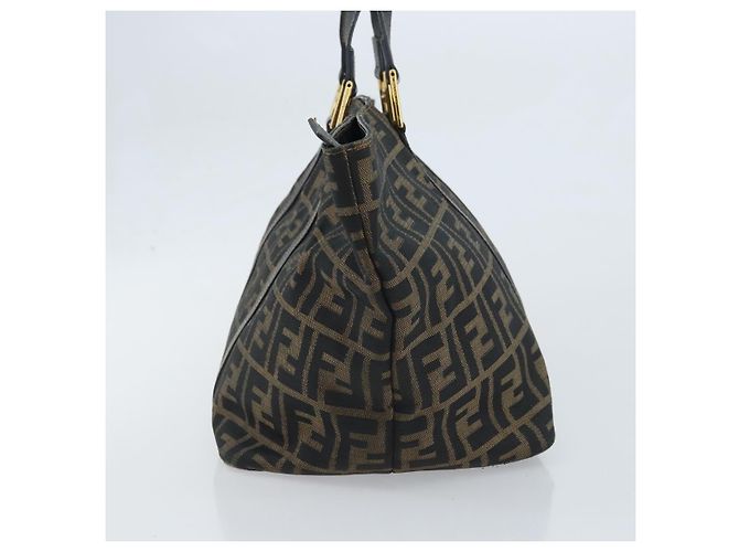 Borsa a mano in tela Zucca FENDI nera marrone oro Auth YKZ069 Nero D'oro - vista 3