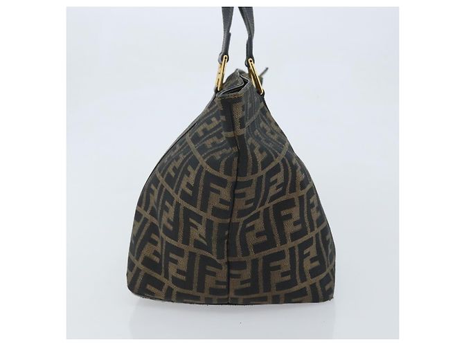 Borsa a mano in tela Zucca FENDI nera marrone oro Auth YKZ069 Nero D'oro - vista 4