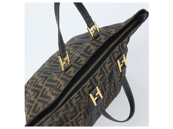Borsa a mano in tela Zucca FENDI nera marrone oro Auth YKZ069 Nero D'oro - vista 6