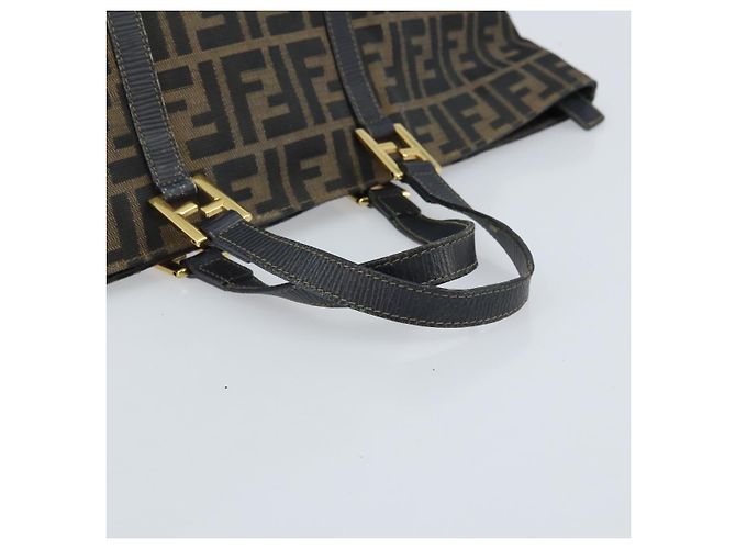 Borsa a mano in tela Zucca FENDI nera marrone oro Auth YKZ069 Nero D'oro - vista 7