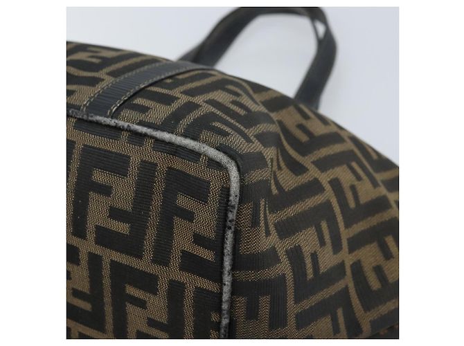 Borsa a mano in tela Zucca FENDI nera marrone oro Auth YKZ069 Nero D'oro - vista 8