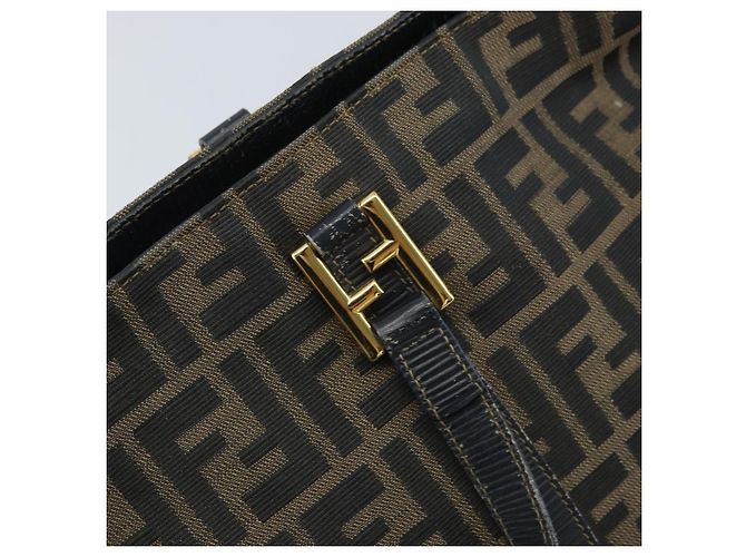Borsa a mano in tela Zucca FENDI nera marrone oro Auth YKZ069 Nero D'oro - vista 9